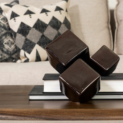 Mayweather Black Geometric Ceramic Cubes Set of Three by Mercana in natural. Made from unique in a modern style.