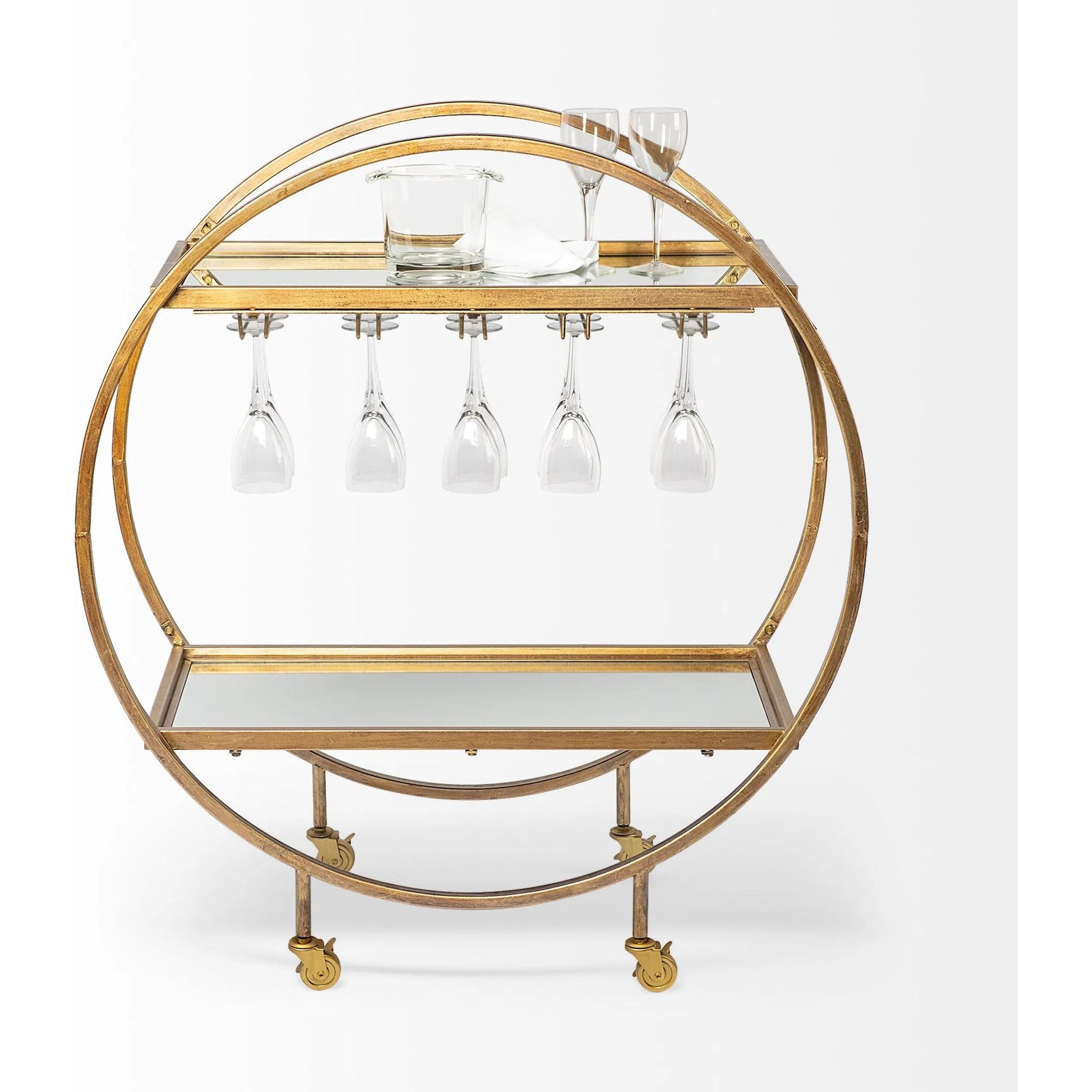 Carola Bar Cart by Mercana in gold. Made from unique in a modern style.