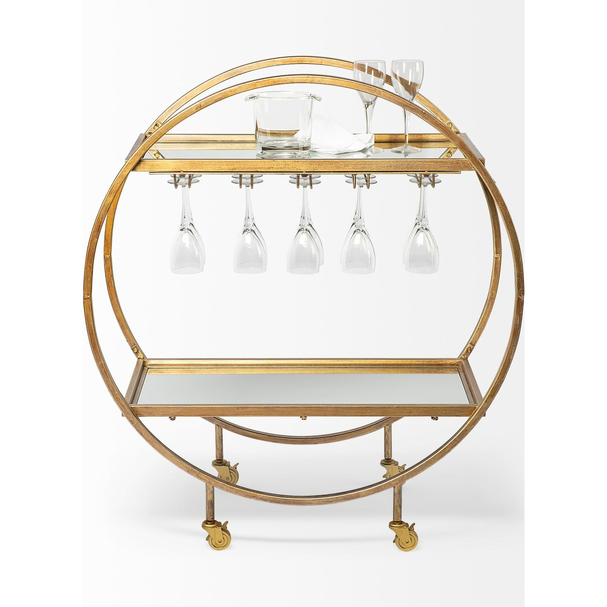 Carola Bar Cart by Mercana in gold. Made from unique in a modern style.