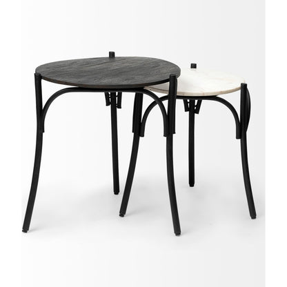 Etienne Table by Mercana in black wood, white marble. Made from unique in a eclectic & global style.