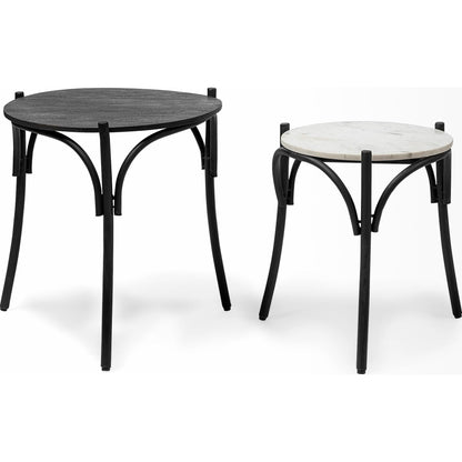 Etienne Table by Mercana in black wood, white marble. Made from unique in a eclectic & global style.