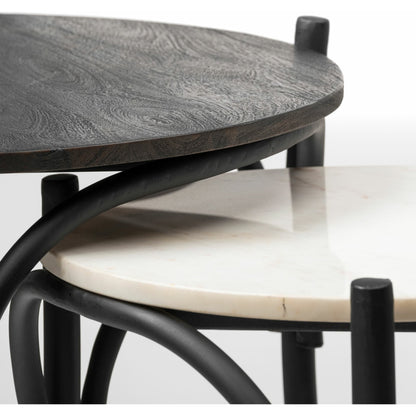 Etienne Table by Mercana in black wood, white marble. Made from unique in a eclectic & global style.