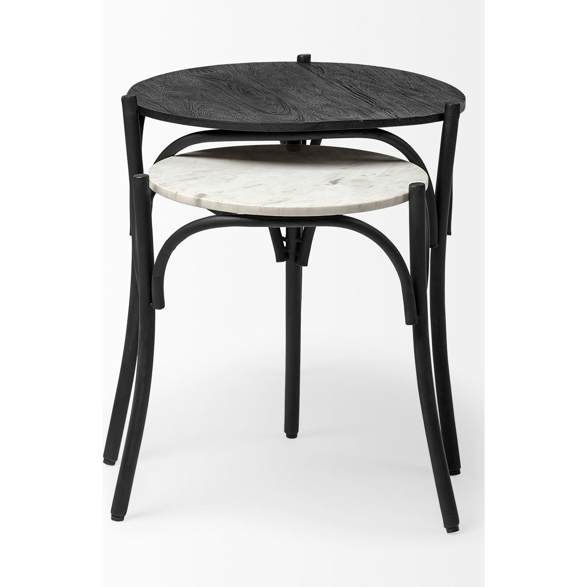 Etienne Table by Mercana in black wood, white marble. Made from unique in a eclectic & global style.