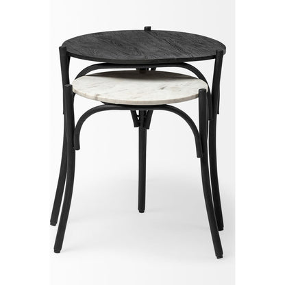 Etienne Table by Mercana in black wood, white marble. Made from unique in a eclectic & global style.