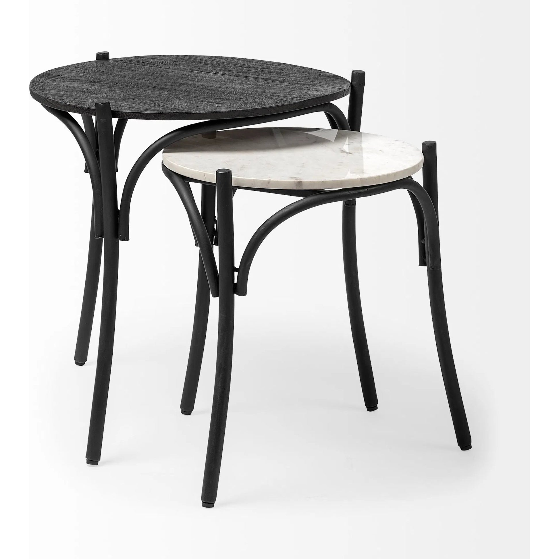 Etienne Table by Mercana in black wood, white marble. Made from unique in a eclectic & global style.