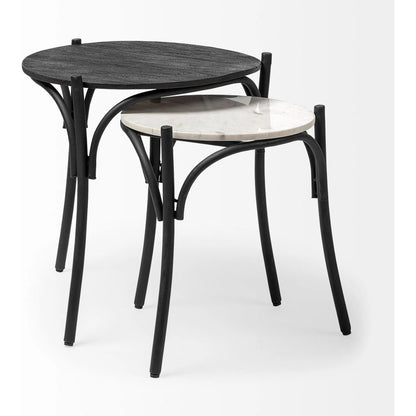 Etienne Table by Mercana in black wood, white marble. Made from unique in a eclectic & global style.