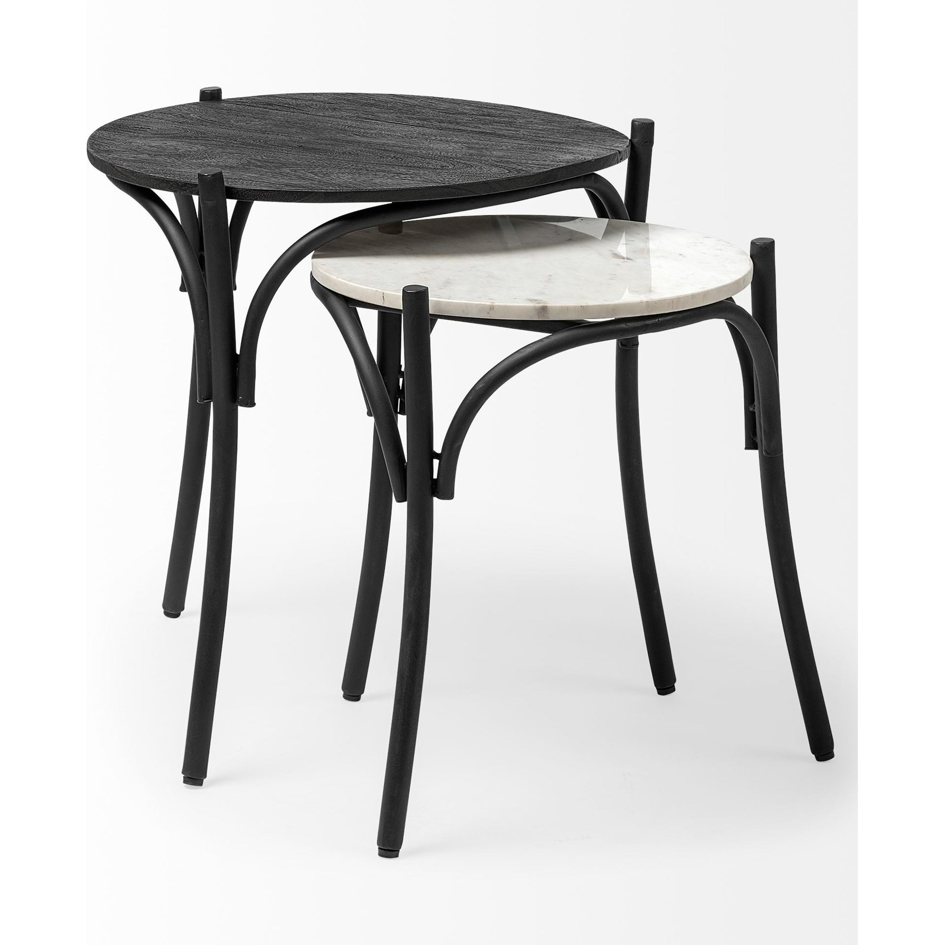Etienne Table by Mercana in black wood, white marble. Made from unique in a eclectic & global style.