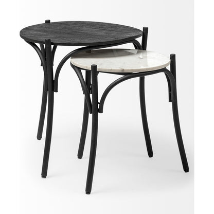 Etienne Table by Mercana in black wood, white marble. Made from unique in a eclectic & global style.