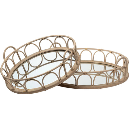 Leona Woven Mirrored Base Nesting Trays Set of Two by Mercana in natural. Made from unique in a transitional style.