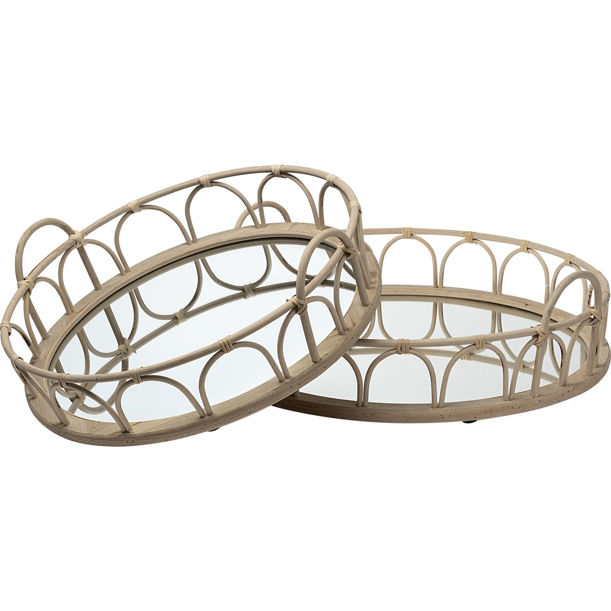 Leona Woven Mirrored Base Nesting Trays Set of Two by Mercana in natural. Made from unique in a transitional style.