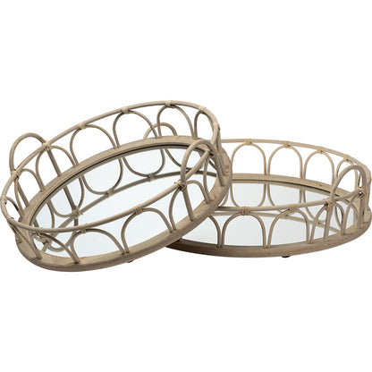 Leona Woven Mirrored Base Nesting Trays Set of Two by Mercana in natural. Made from unique in a transitional style.