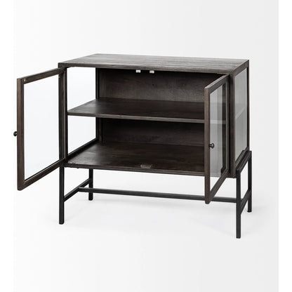 Arelius Accent Cabinet by Mercana. Made from glass, solid wood, steel in a modern style.