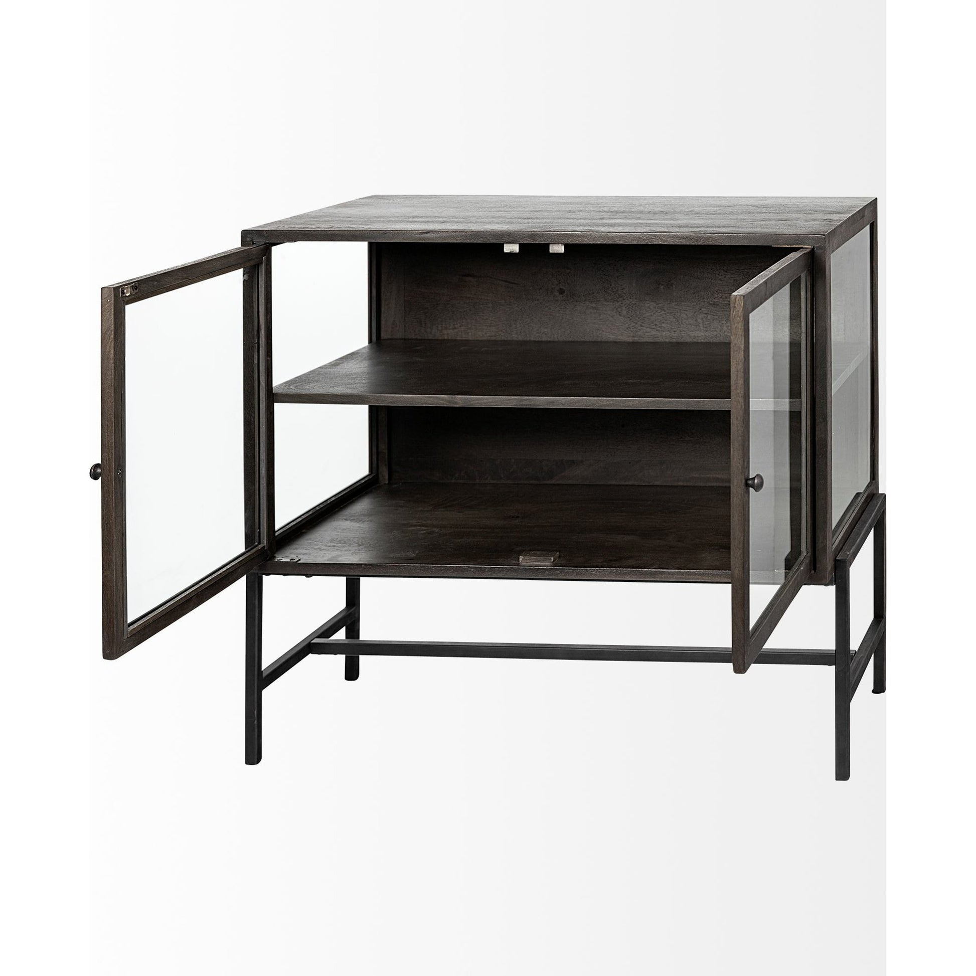 Arelius Accent Cabinet by Mercana. Made from glass, solid wood, steel in a modern style.
