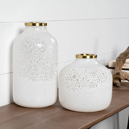 Pearl Gold Rim Glass Vase by Mercana in natural. Made from unique in a eclectic & global style.