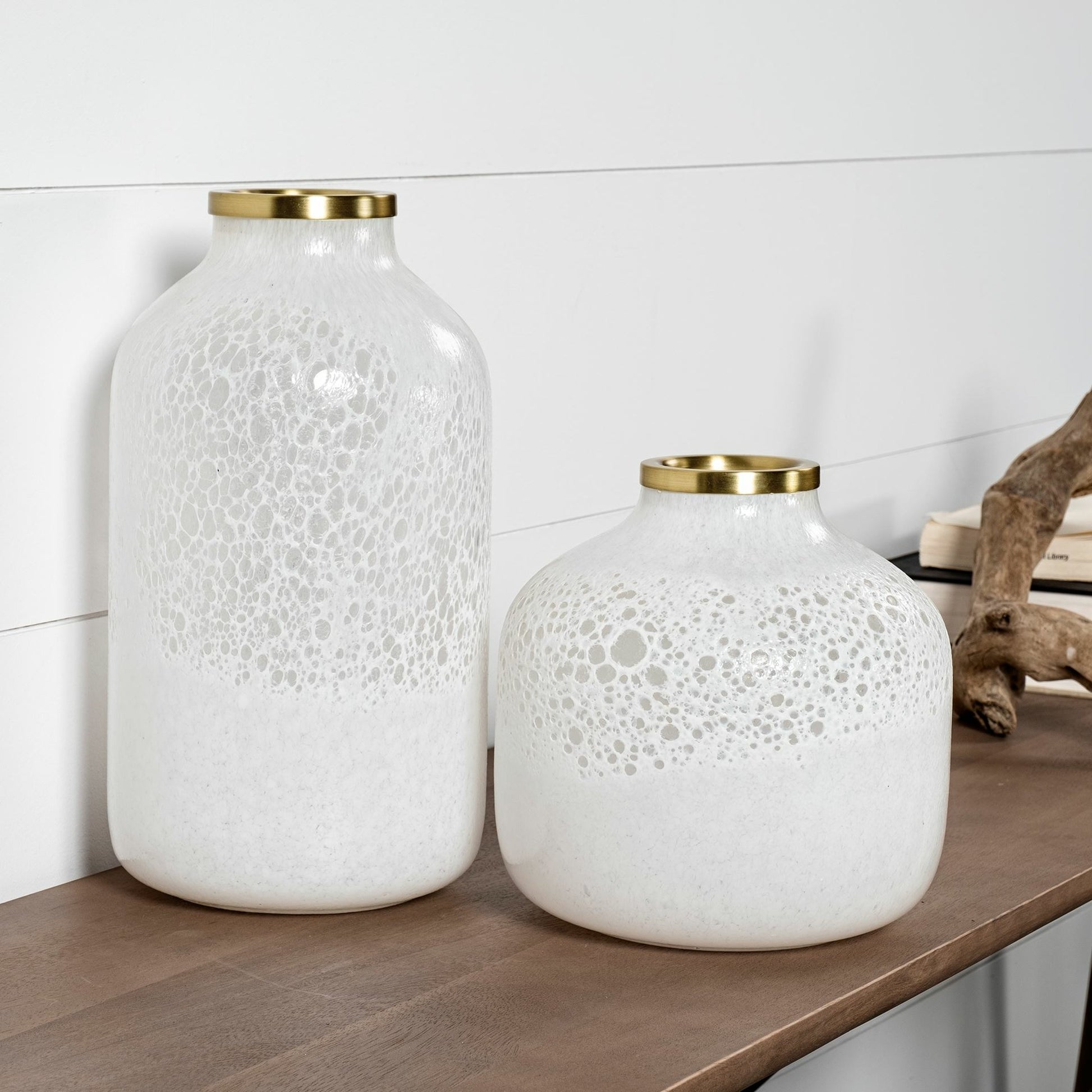 Pearl Gold Rim Glass Vase by Mercana in natural. Made from unique in a eclectic & global style.