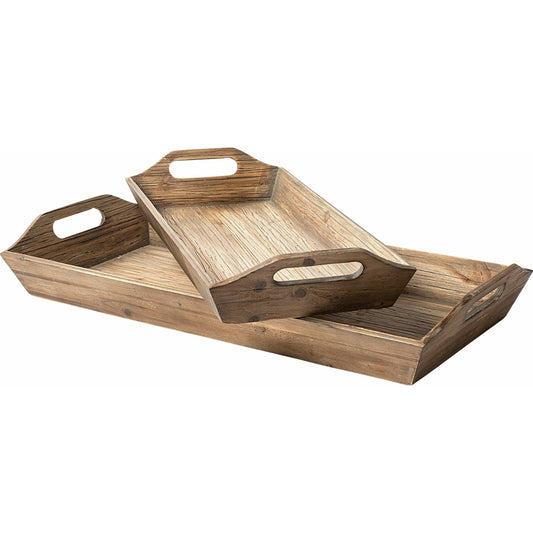 Tawny Wooden Trays Set of Two by Mercana in natural. Made from unique in a cottage & farmhouse style.