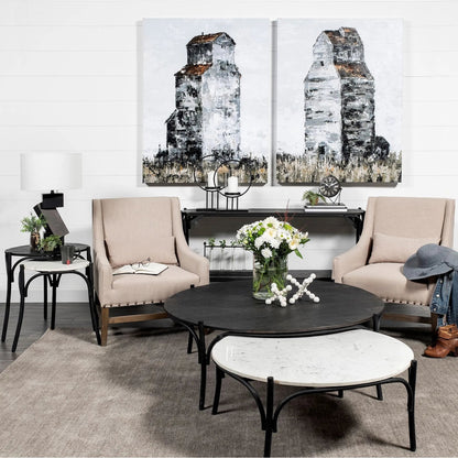 Etienne Table by Mercana in black wood, white marble. Made from unique in a eclectic & global style.