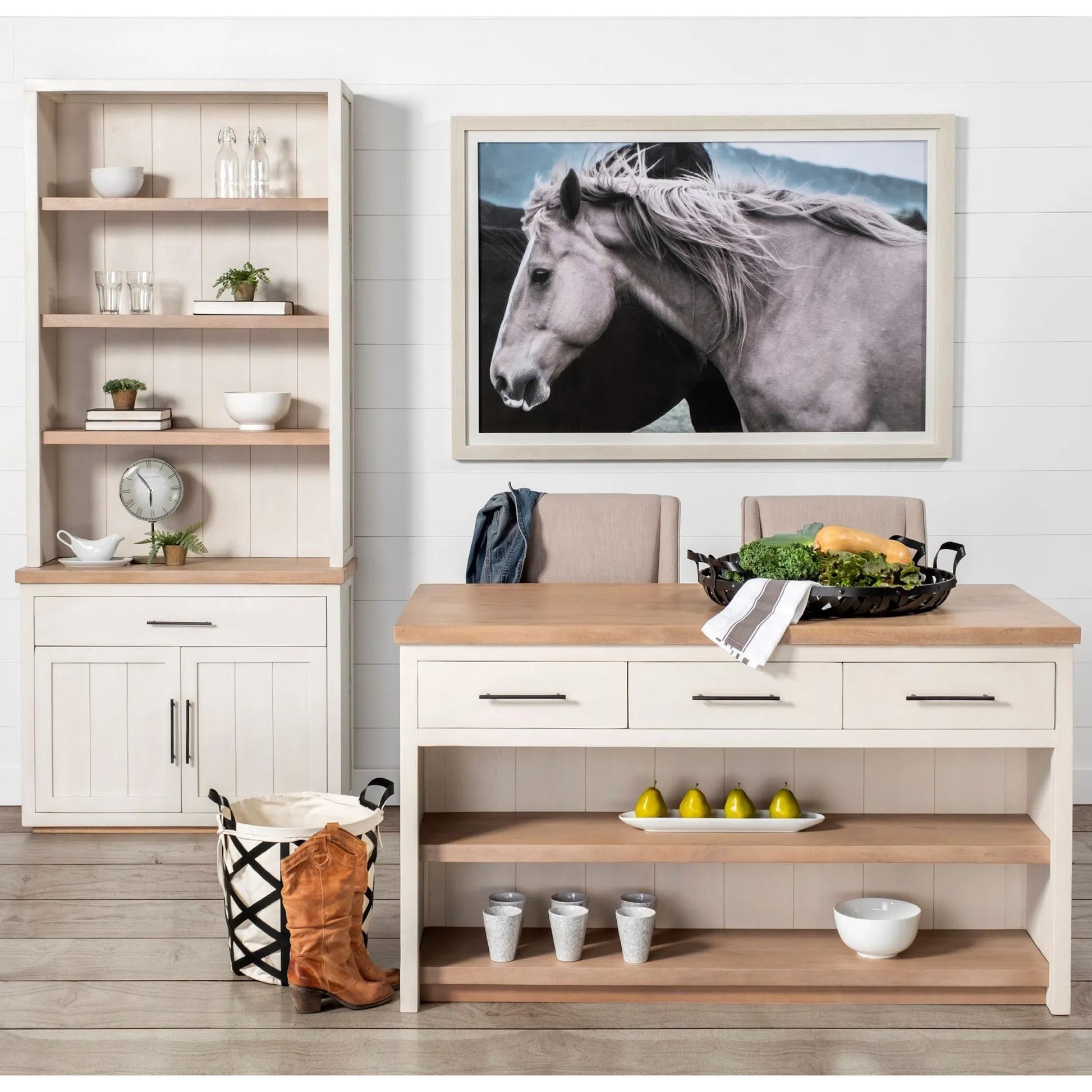 Fairview Kitchen Island by Mercana in natural, white. Made from unique in a cottage & farmhouse style.