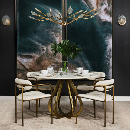 Parker Upholstered Dining Chair (Set of 2) by Mercana in white, gold. Made from fabric, metal in a modern style.