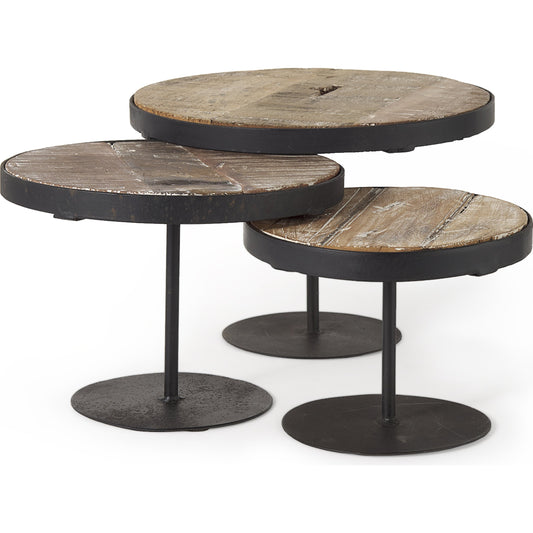 Lorenz Light Wood Metal Base Decorative Display Stands Set of Three by Mercana in natural. Made from metal, wood in a unique style.