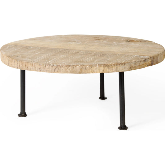 Cedric Round Light W Decorative Display Stand by Mercana in natural. Made from metal, wood in a unique style.