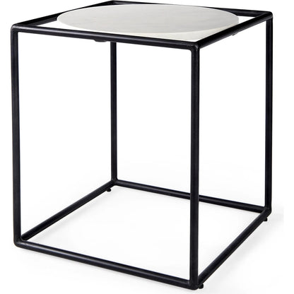 Austen End/Side Table by Mercana in black, white. Made from metal, marble in a modern style.