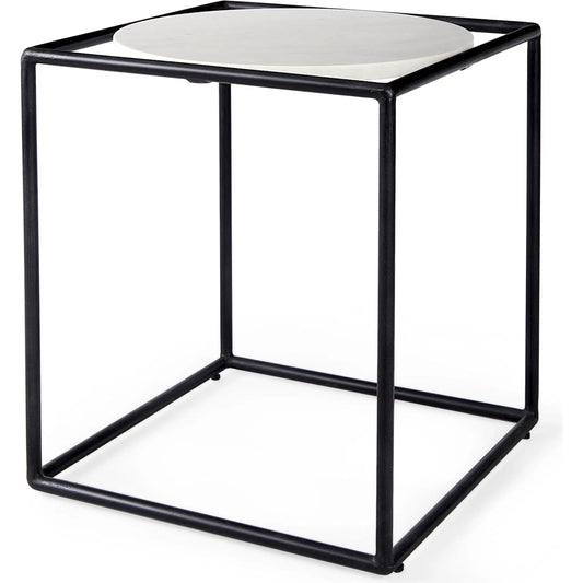 Austen End/Side Table by Mercana in black, white. Made from metal, marble in a unique style.