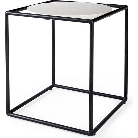 Austen End/Side Table by Mercana in black, white. Made from metal, marble in a unique style.