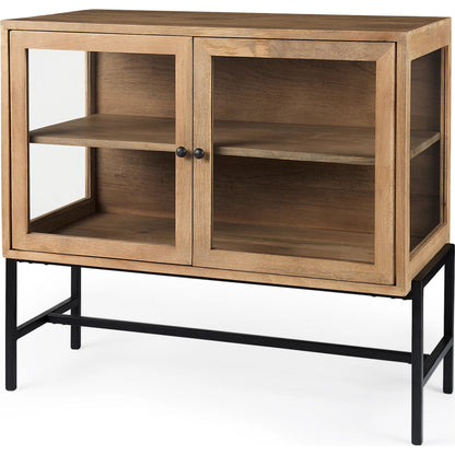 Arelius Accent Cabinet by Mercana. Made from glass, solid wood, steel in a modern style.