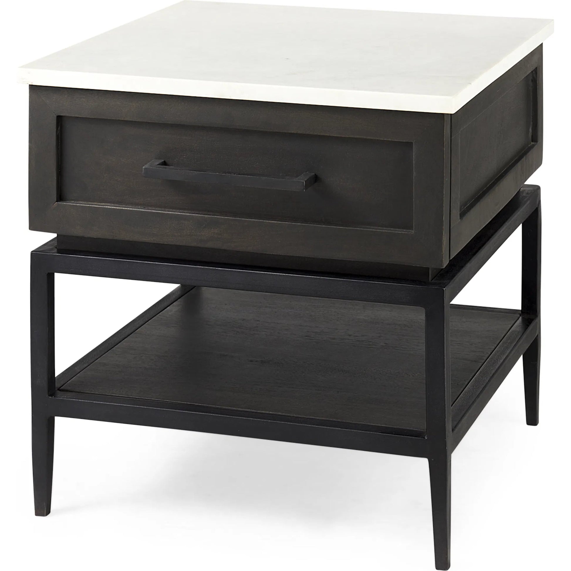 Divina End/Side Table by Mercana in dark brown. Made from metal, wood, marble in a modern style.