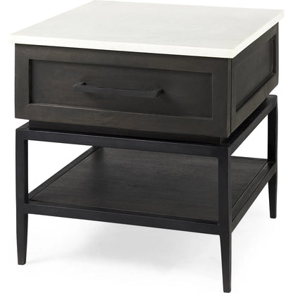 Divina End/Side Table by Mercana in dark brown. Made from metal, wood, marble in a modern style.