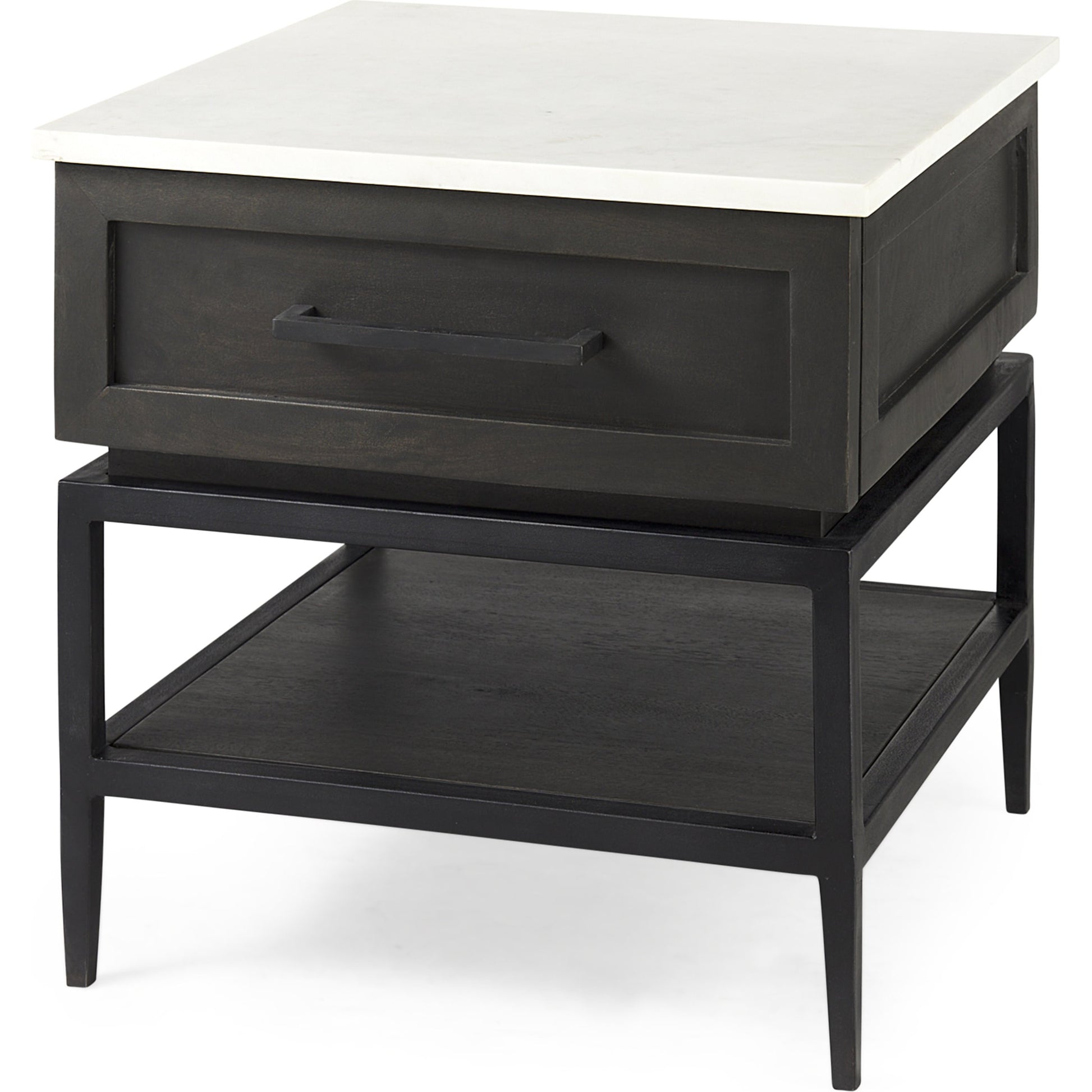 Divina End/Side Table by Mercana in dark brown. Made from metal, wood, marble in a modern style.