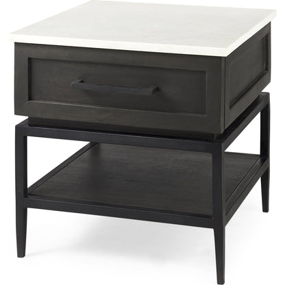 Divina End/Side Table by Mercana in dark brown. Made from metal, wood, marble in a modern style.