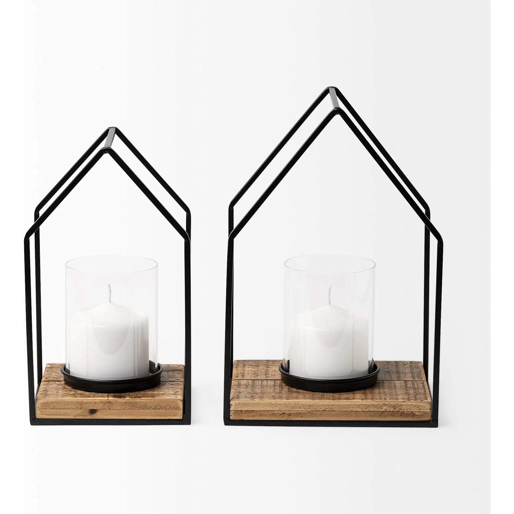 Leopold Wooden Base Table Candle Holders Set of Two by Mercana in natural. Made from unique in a coastal style.