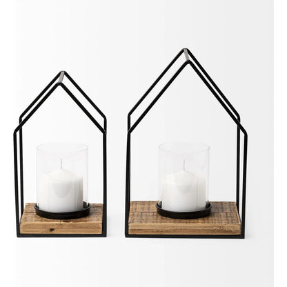 Leopold Wooden Base Table Candle Holders Set of Two by Mercana in natural. Made from unique in a coastal style.