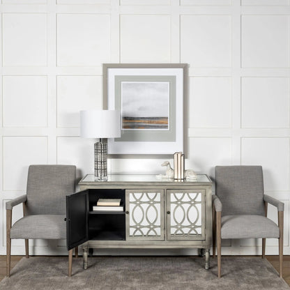 Palisades Dining Chair by Mercana in cream, light brown. Made from wood, fabric in a modern style.