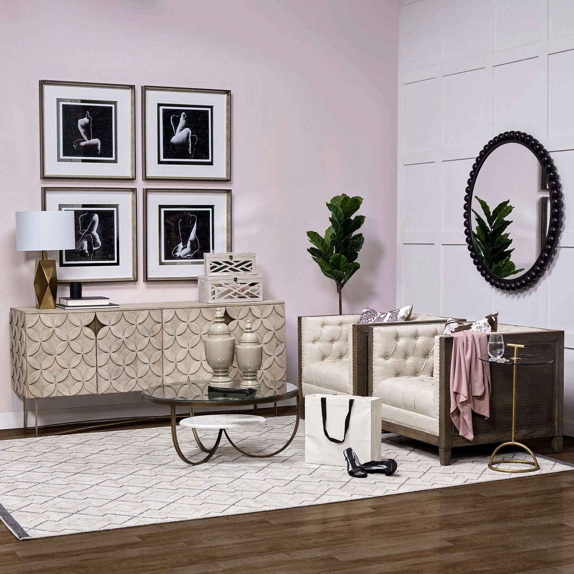 Reinhardt Coffee Table by Mercana in white, gold. Made from unique in a transitional style.