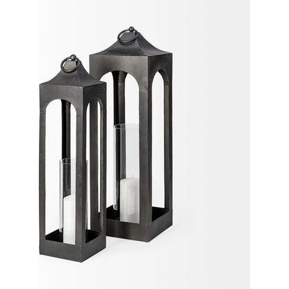 Ina Candle Holder Lantern by Mercana in charcoal. Made from unique in a modern style.