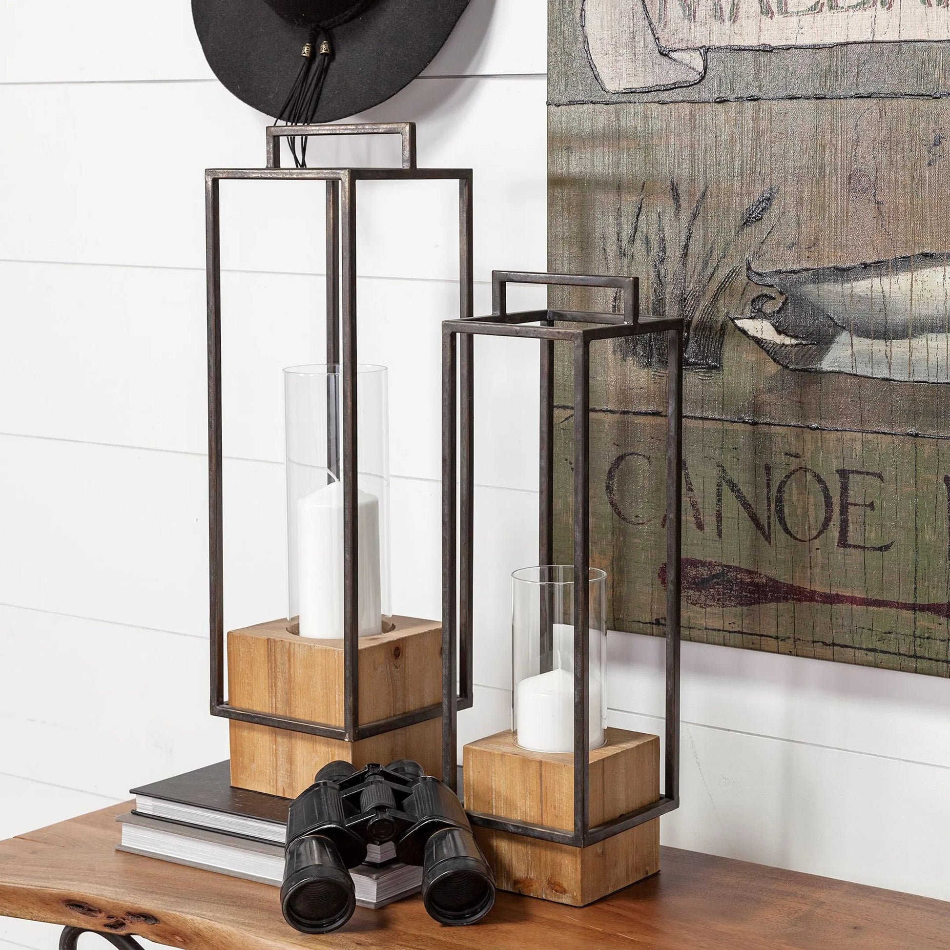Orionis Wood Black Lantern Candle Holder by Mercana in natural. Made from unique in a modern style.