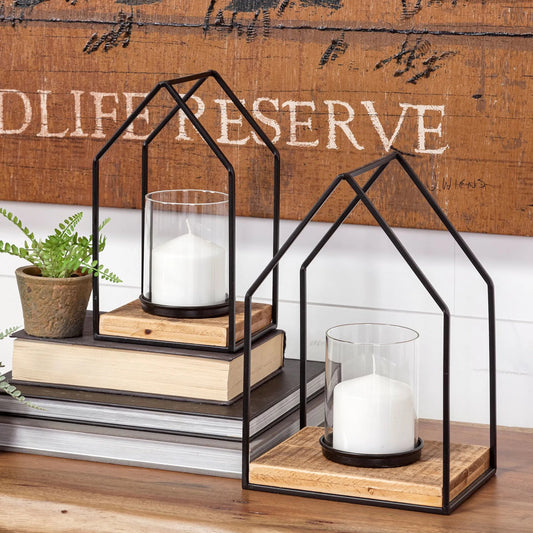 Leopold Wooden Base Table Candle Holders Set of Two by Mercana in natural. Made from unique in a coastal style.