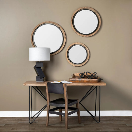 Papillion Office Desk by Mercana in light brown. Made from acacia wood in a modern style.