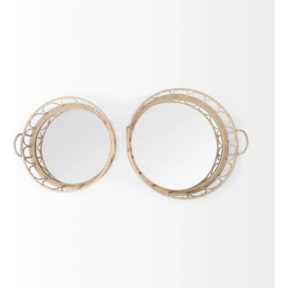 Leona Woven Mirrored Base Nesting Trays Set of Two by Mercana in natural. Made from unique in a transitional style.