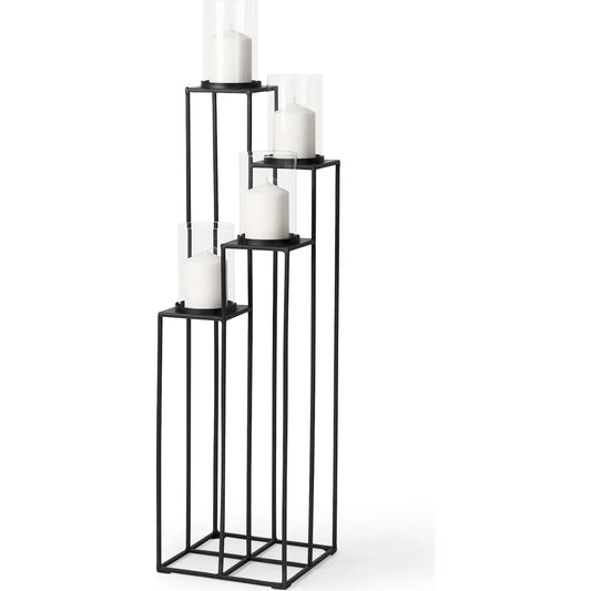 Cindy Candle Holder Floor Lantern by Mercana in black. Made from metal in a unique style.