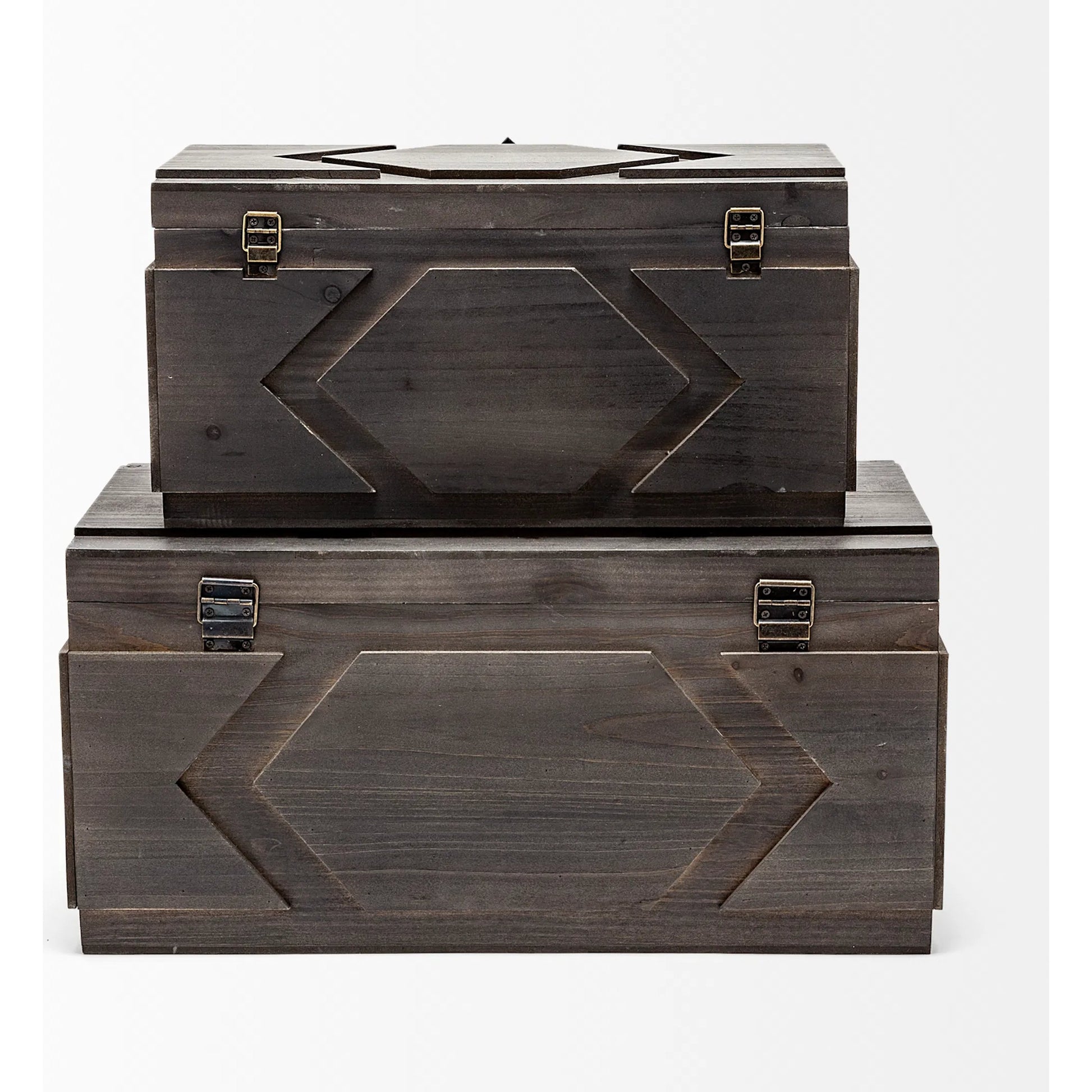 Cassia Wooden Boxes Set of Two by Mercana in brown. Made from unique in a eclectic & global style.