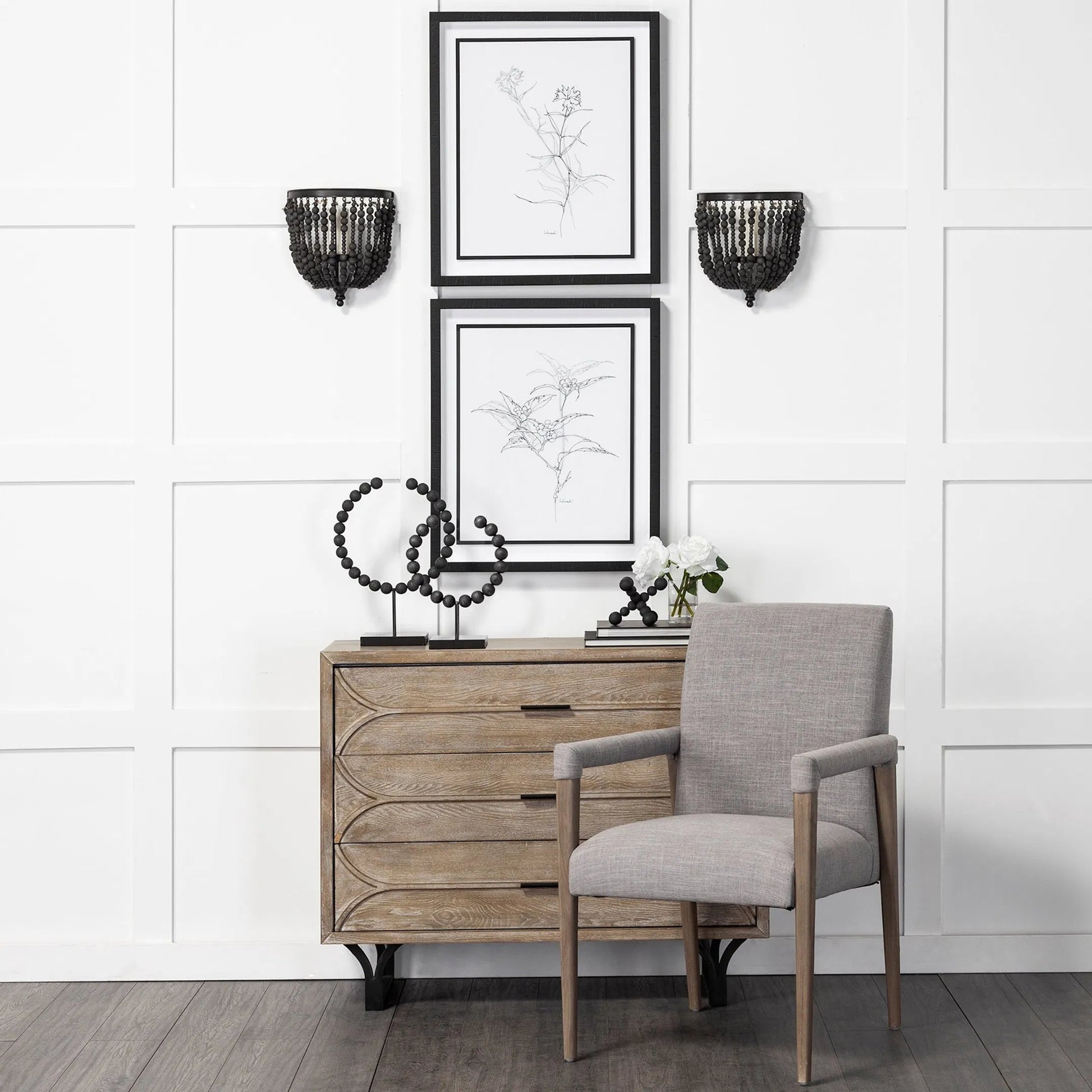 Palisades Dining Chair by Mercana in cream, light brown. Made from wood, fabric in a modern style.