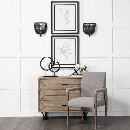 Palisades Dining Chair by Mercana in cream, light brown. Made from wood, fabric in a modern style.