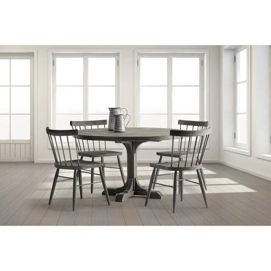 Barrett Round Dining Table by Mercana in brown. Made from mango wood in a rustic style.