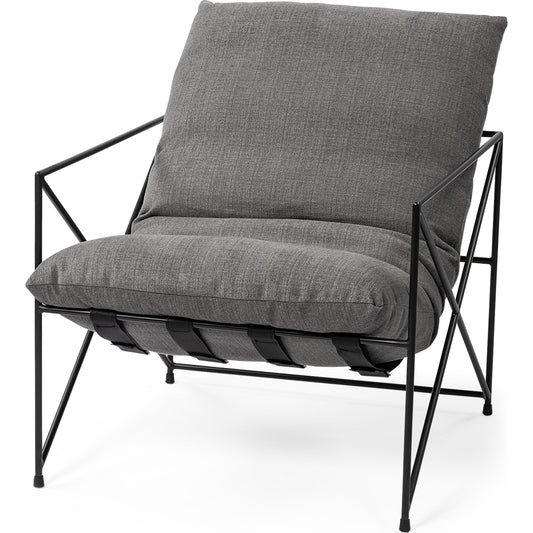 Leonidas Upholstered Accent Chair by Mercana in grey. Made from fabric, metal in a modern style.