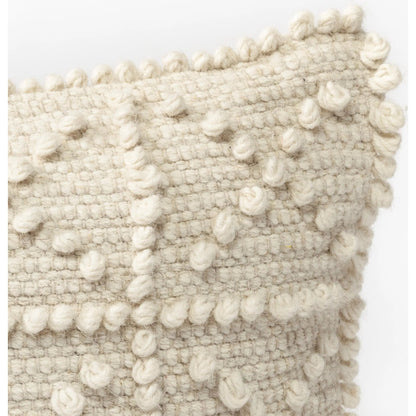 Leroy Raised Pattern Detail Decorative Pillow Cover by Mercana in cream. Made from wool blend in a rustic style.