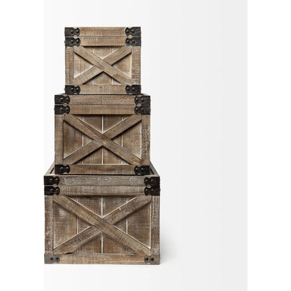 Port Moody Decorative Boxes Set of Three by Mercana in brown. Made from unique in a cottage & farmhouse style.